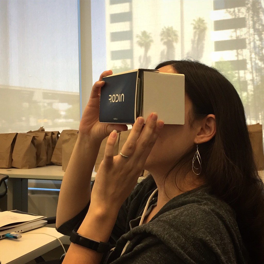 photo of me using a cardboard VR headset